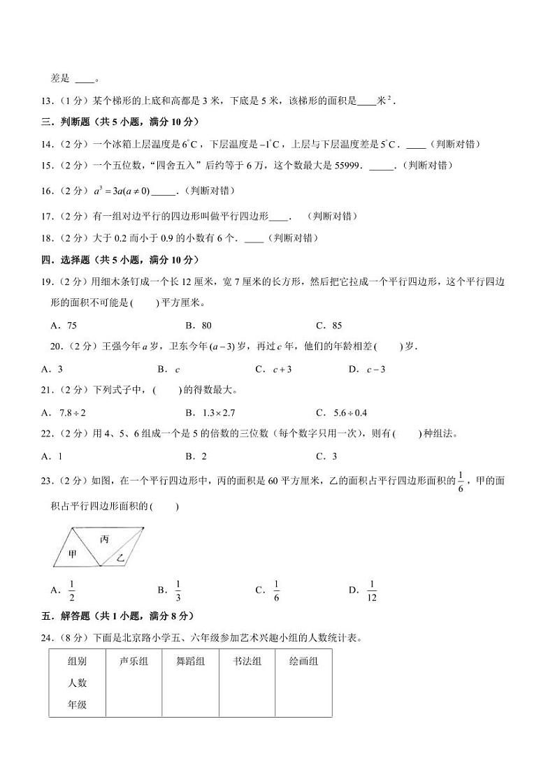 苏教版数学五年级上学期期末预测卷02（含答案）02