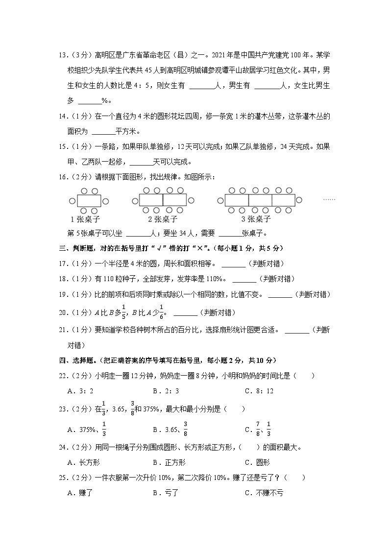 2022-2023学年广东省佛山市高明区六年级上学期期末数学试卷第2页