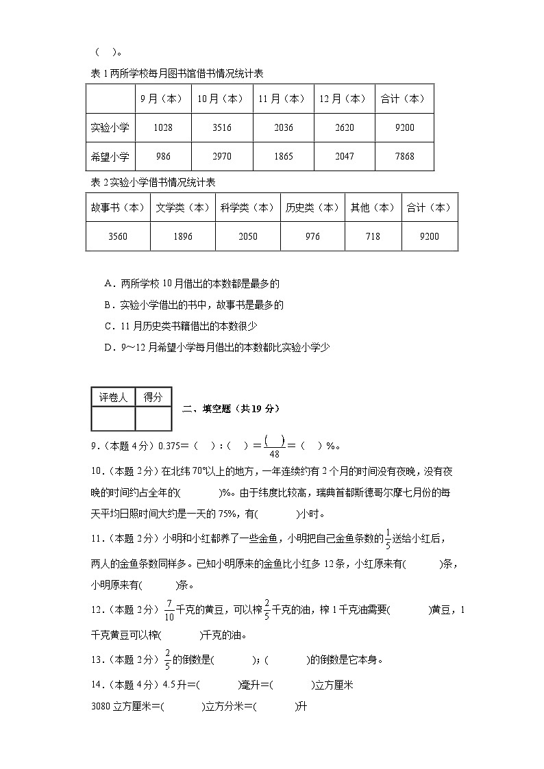 期末（试题）苏教版数学六年级上册02