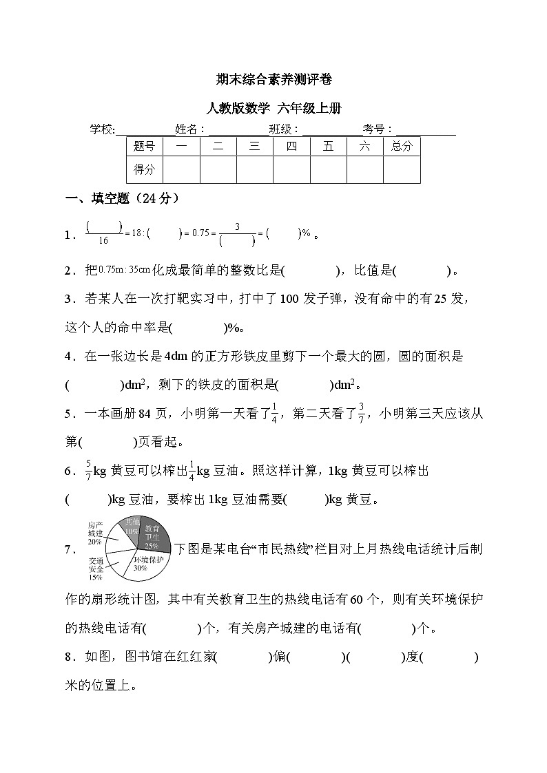 期末综合素养测评卷 （试题）- 六年级上册数学人教版第1页