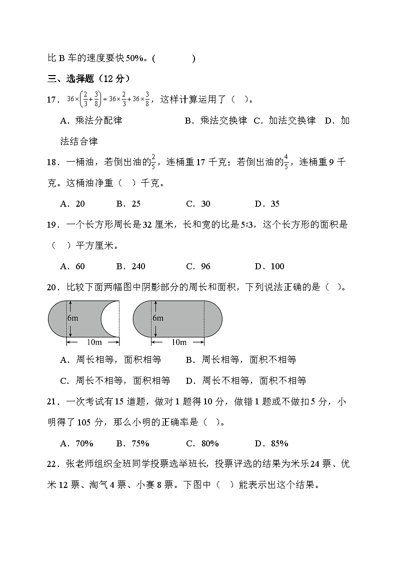 期末综合素养测评卷 （试题）- 六年级上册数学人教版第3页
