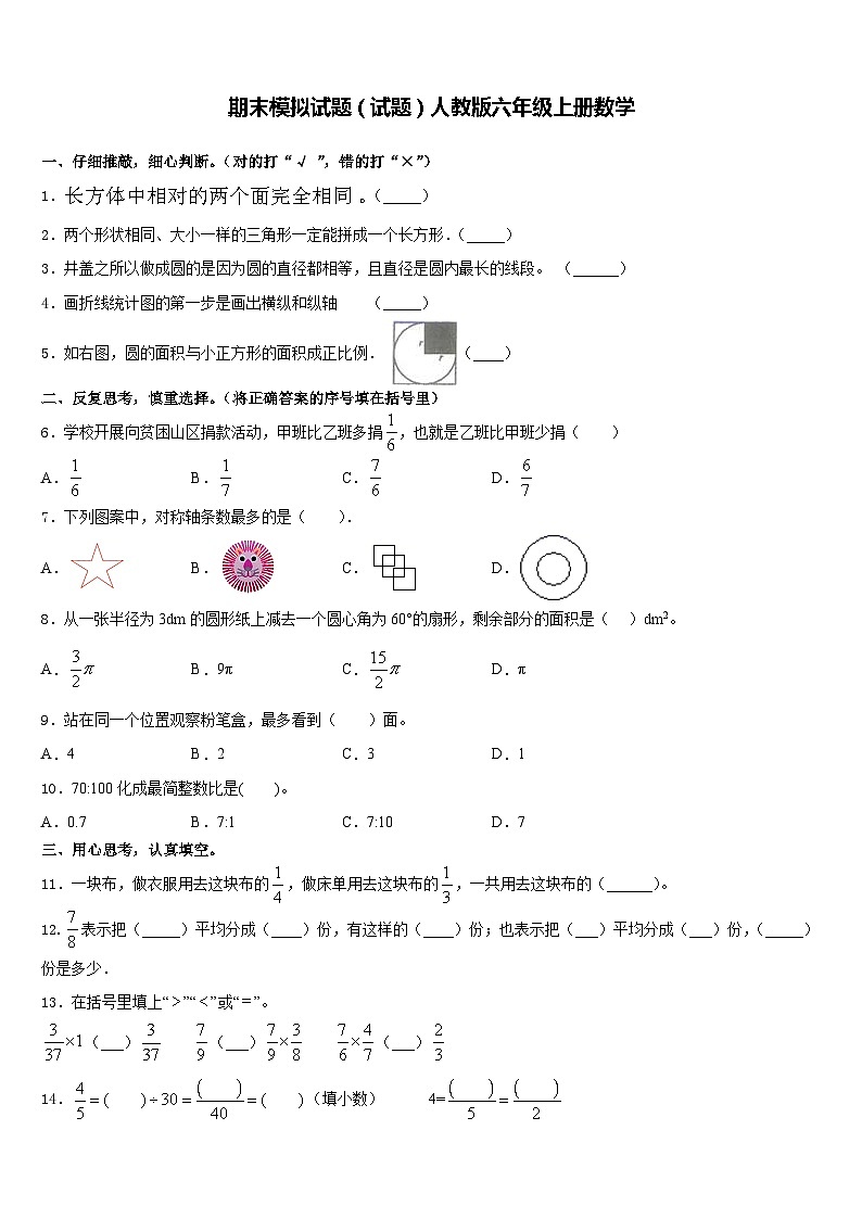 期末模拟试题（试题）-六年级下册数学人教版(含答案)(8)第1页