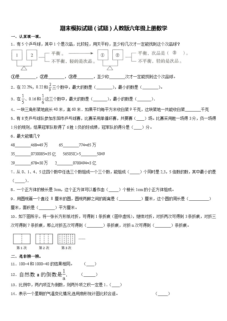 期末模拟试题（试题）人教版六年级上册数学(17)第1页
