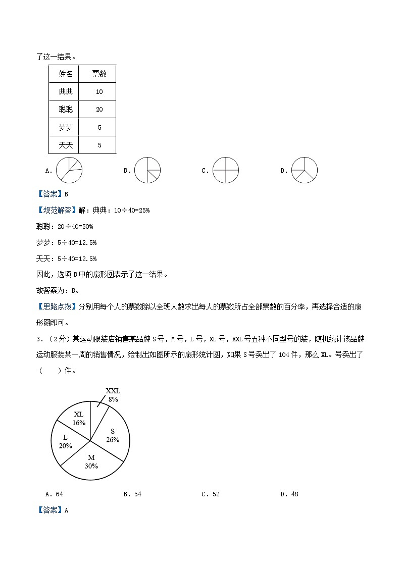 北师大版数学六年级上册单元真题拔高卷 第5单元《数据处理》（A4 原卷+参考答案+全解全析）02