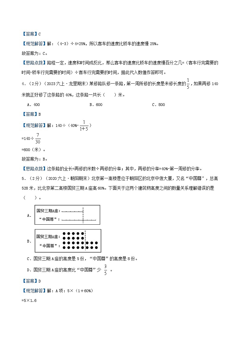 北师大版数学六年级上册单元真题拔高卷 第7单元《百分数的应用》（A4 原卷+参考答案+全解全析）02