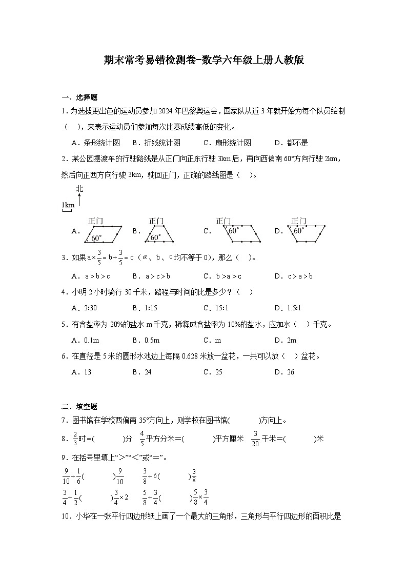 期末常考易错检测卷-数学六年级上册人教版第1页