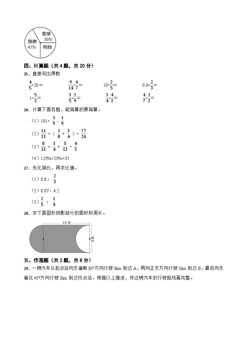 期末模拟测试卷（试题）-六年级上册数学人教版第3页