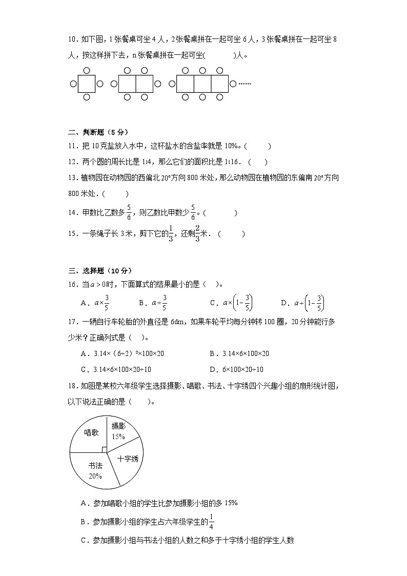 期末综合素养测评（试题）-六年级上册数学人教版02