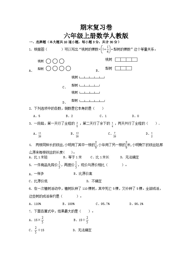 期末复习卷（试题）-六年级上册数学人教版第1页