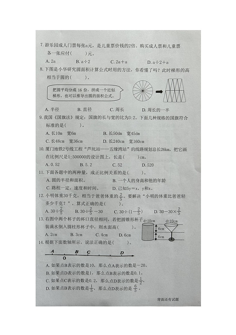 福建省漳州市芗城区2022-2023学年六年级下学期教学质量监测数学试题02