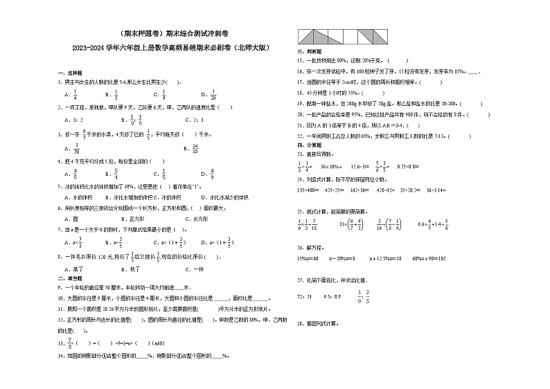 （期末押题卷）期末综合测试冲刺卷-2023-2024学年六年级上册数学高频易错期末必刷卷（北师大版）01