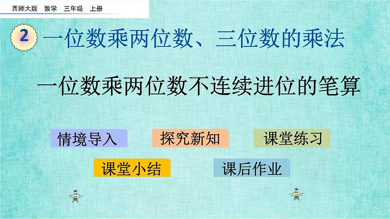 西师大版数学三年级上册课件教学第二单元一位数乘两位数、三位数的乘法2.5一位数乘两位数不连续进位的笔算2第1页