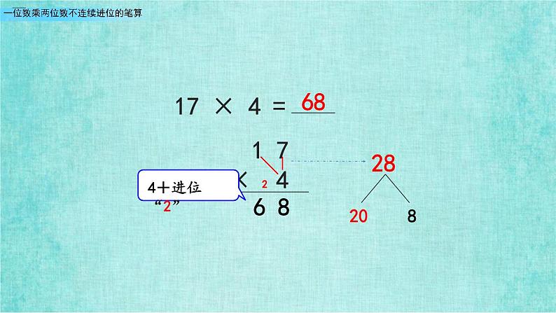 西师大版数学三年级上册课件教学第二单元一位数乘两位数、三位数的乘法2.5一位数乘两位数不连续进位的笔算2第8页