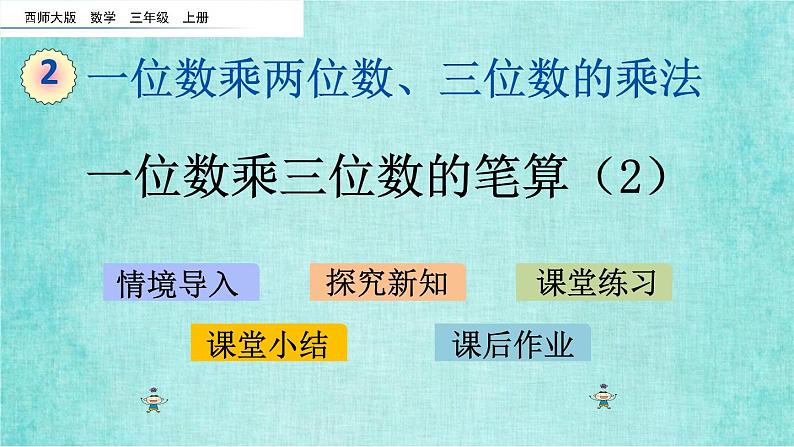 西师大版数学三年级上册课件教学第二单元一位数乘两位数、三位数的乘法2.11一位数乘三位数的笔算（2）01