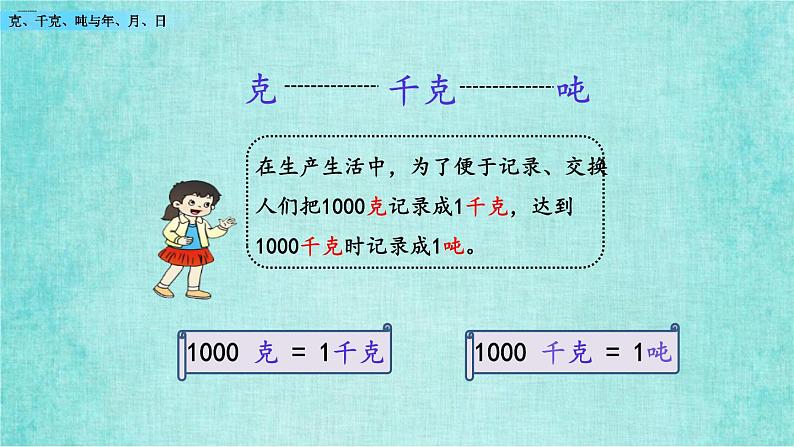 西师大版数学三年级上册课件教学第九单元总复习9.4克、千克、吨与年、月、日06