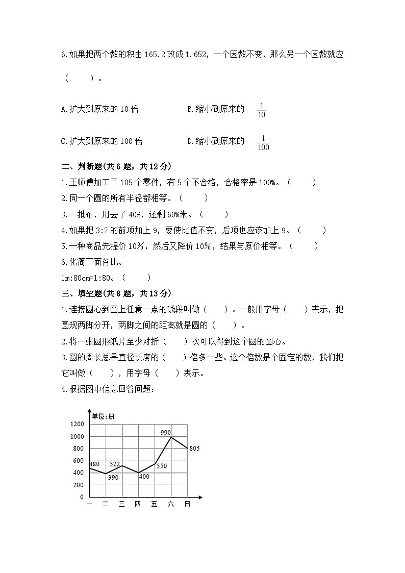 _期末考试真题（试题）人教版六年级上册数学第2页
