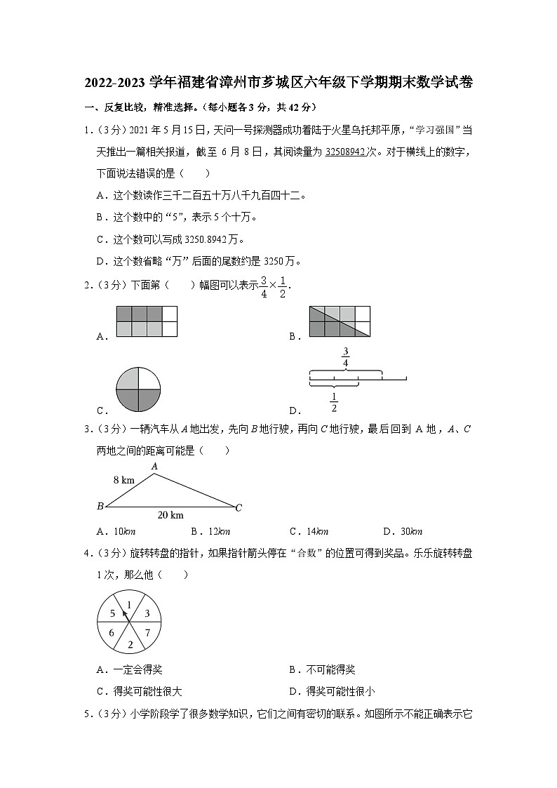 福建省漳州市芗城区2022-2023学年六年级下学期期末数学试卷01