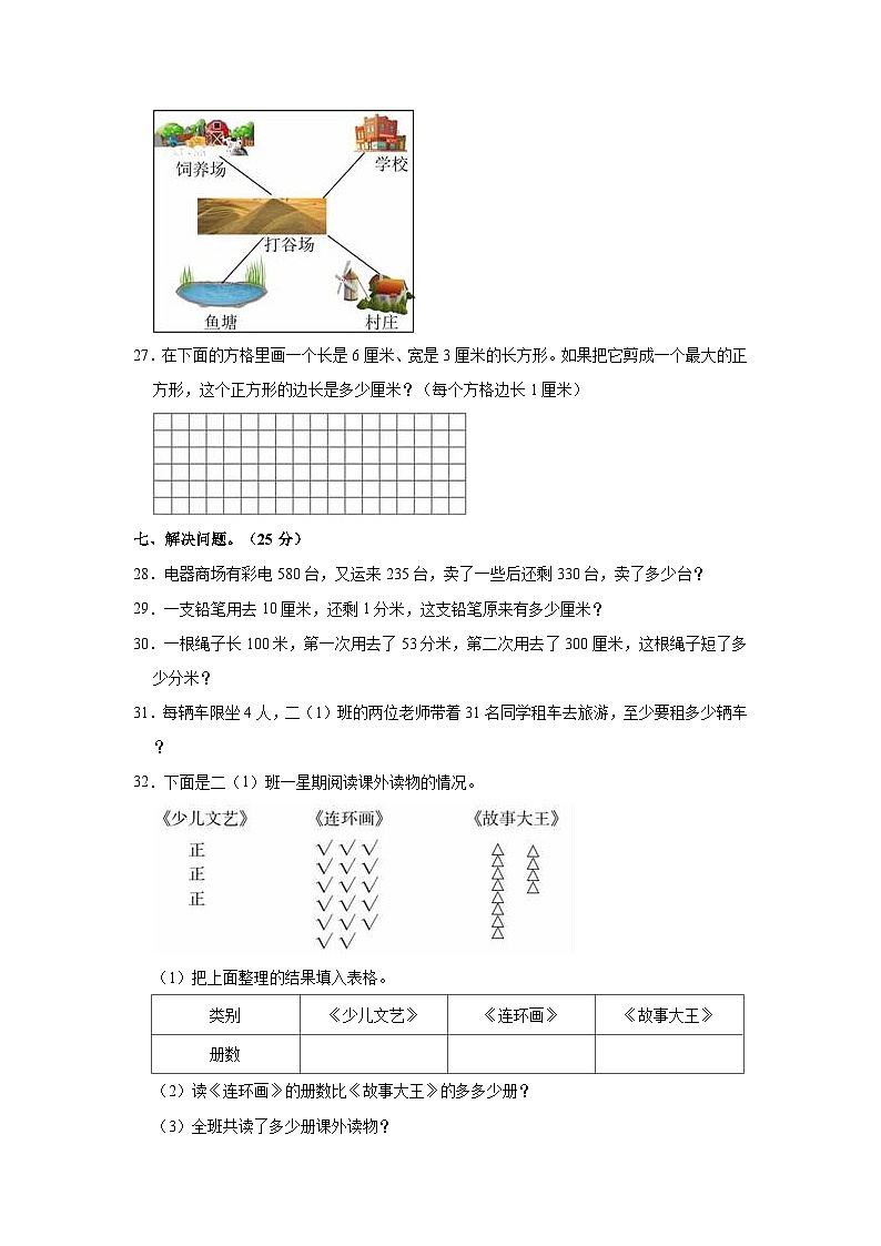 甘肃省定西市陇西县2020-2021学年二年级下学期期末数学试卷第3页