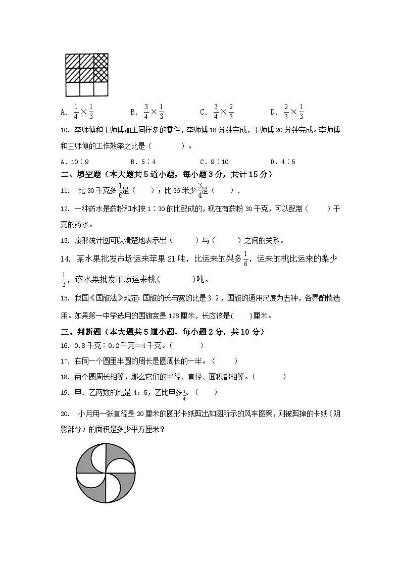 期末复习卷(试题)-人教版六年级上册数学02