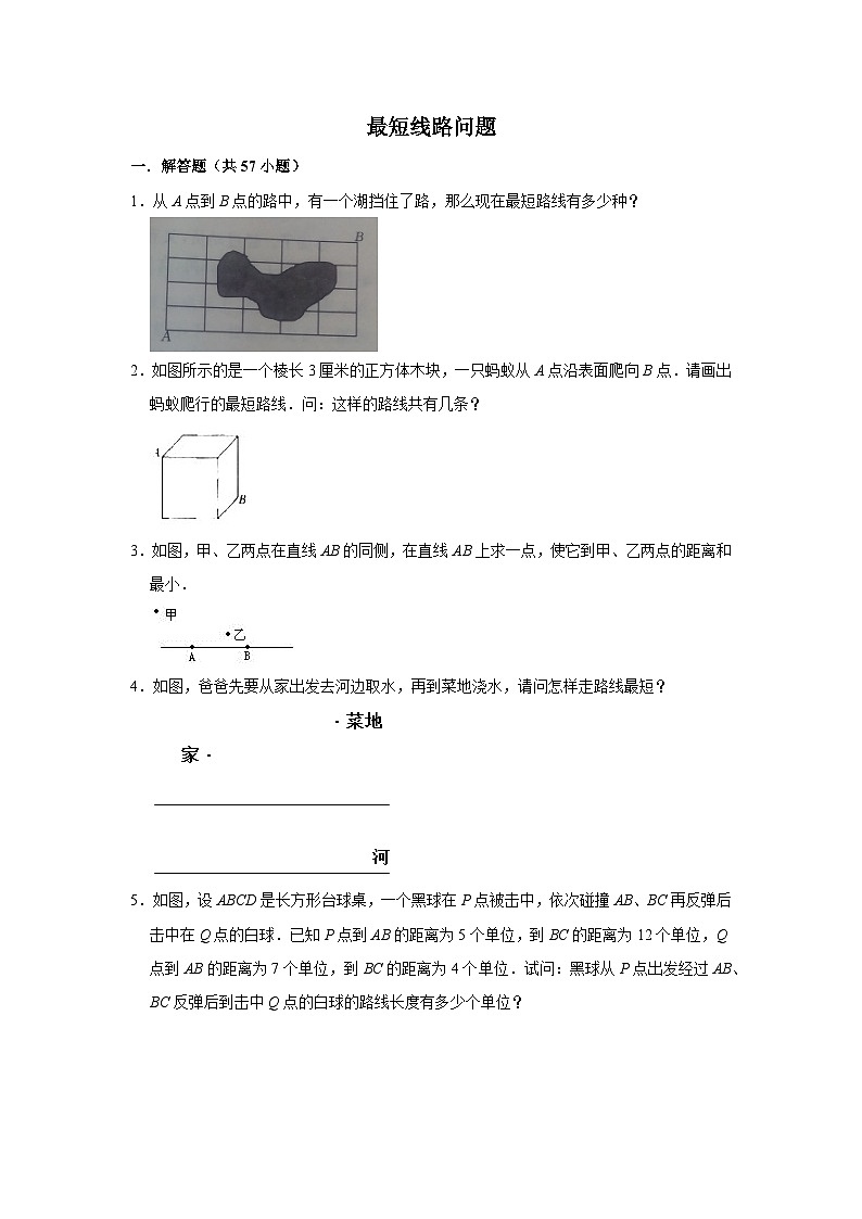 （学霸思维拓展）最短线路问题（提高）-六年级数学小升初易错题奥数培优押题卷（苏教版）第1页