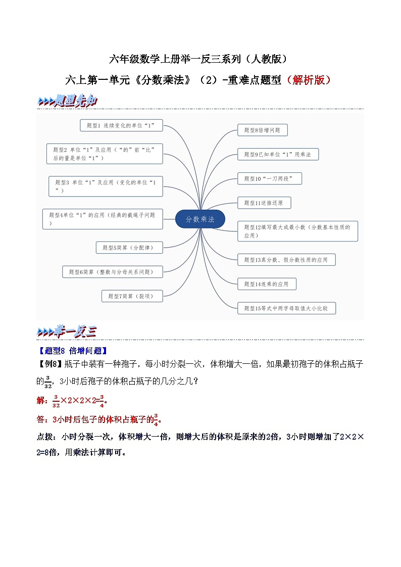 举一反三：六年级数学上册第一单元《分数乘法》（2）期末重难点题型（解析版）人教版第1页