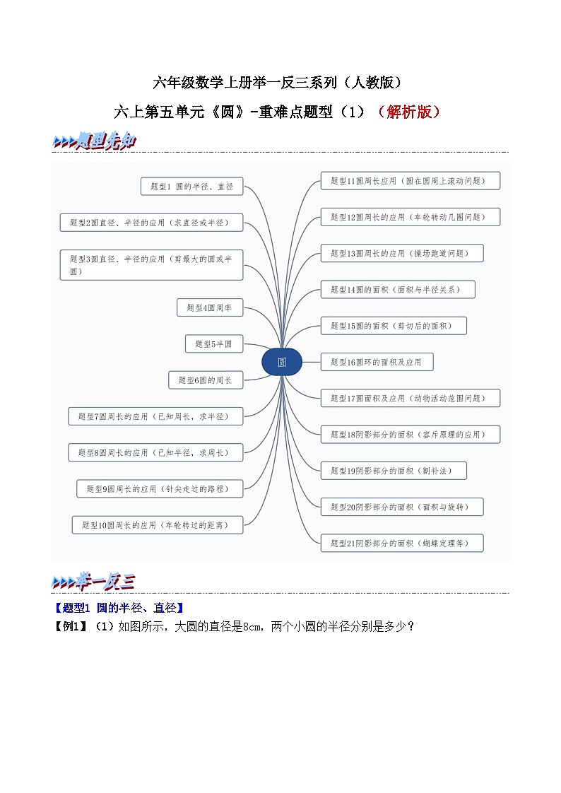 举一反三：六年级数学上册第五单元《圆》（1）期末重难点题型（解析版）人教版第1页