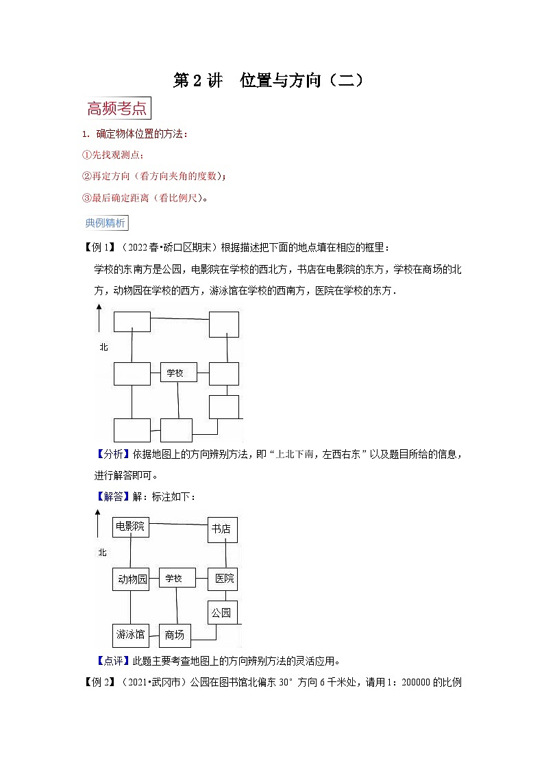第2讲  位置与方向（二）【高频考点+典例精析+易错精练】-人教版小学六年级数学上册期末易错高频考点精讲精练第1页