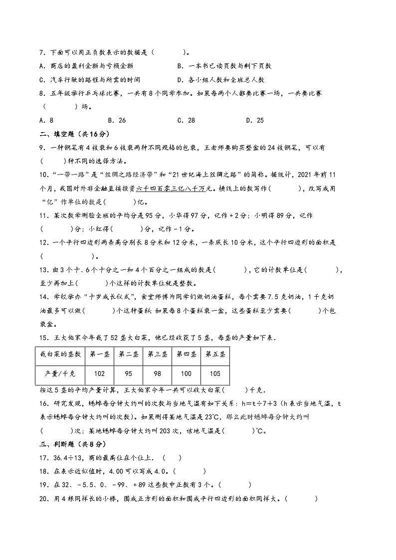 （期末押题卷）2023-2024学年五年级数学上册期末考试典型必考题押题检测卷二（苏教版）第2页