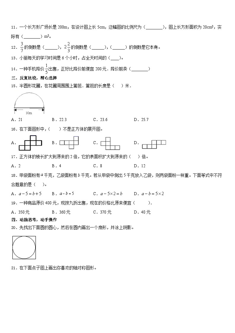 期末模拟试题（试题）人教版六年级上册数学含答案(13)第2页