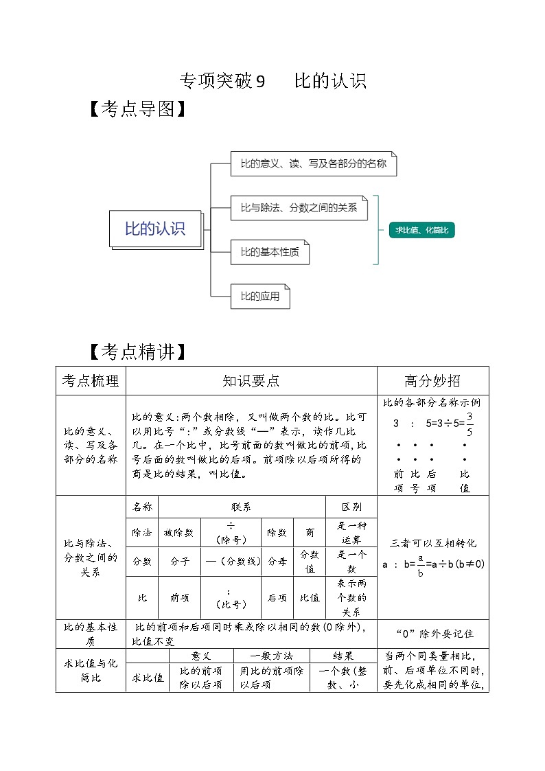 专项突破9-比的认识（讲义）六年级下册小升初数学高频考点专项培优卷（通用版）第1页