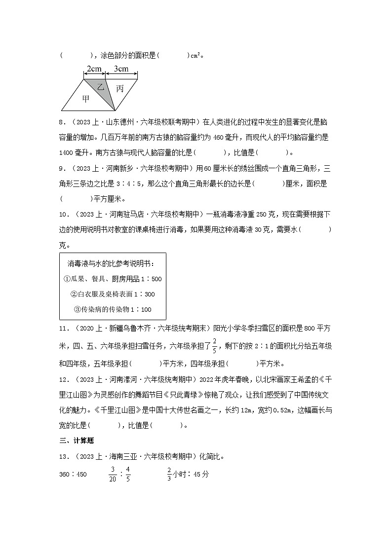 专题3比的意义和应用（数与代数）-2023-2024学年六年级上册数学寒假专项提升（苏教版）02