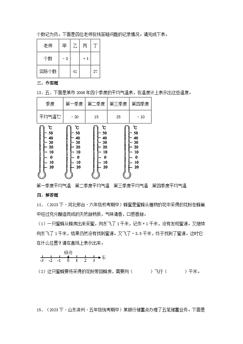 专题1负数的初步认识（数与代数）-2023-2024学年五年级上册数学寒假专项提升（苏教版）第3页