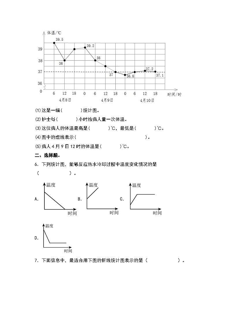 人教版五年级数学下册课后作业设计 7.1单式折线统计图（原卷版）第3页