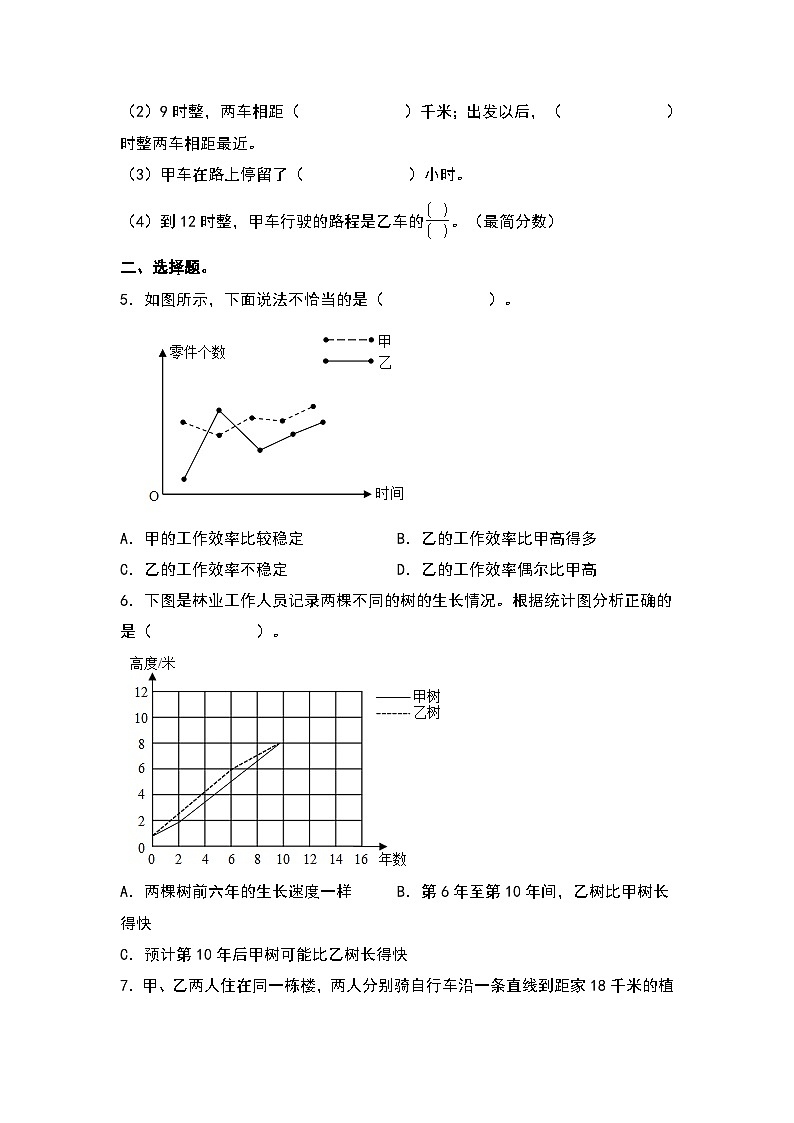 人教版五年级数学下册课后作业设计 7.2复式折线统计图（原卷版）第3页