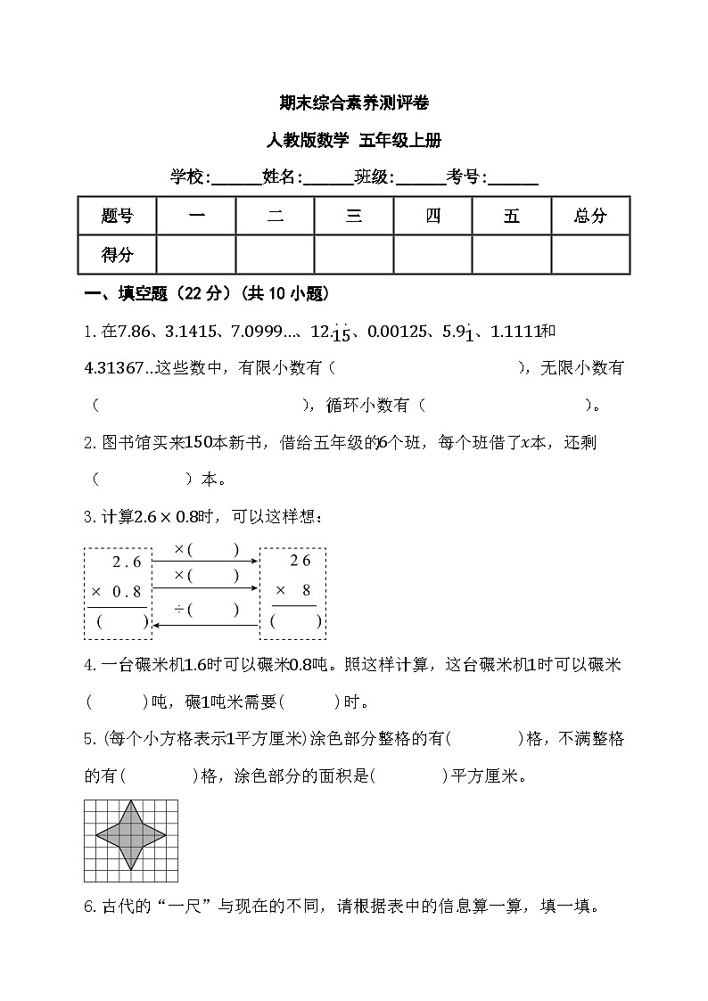 期末综合素养测评卷（试题）-五年级上册数学人教版第1页
