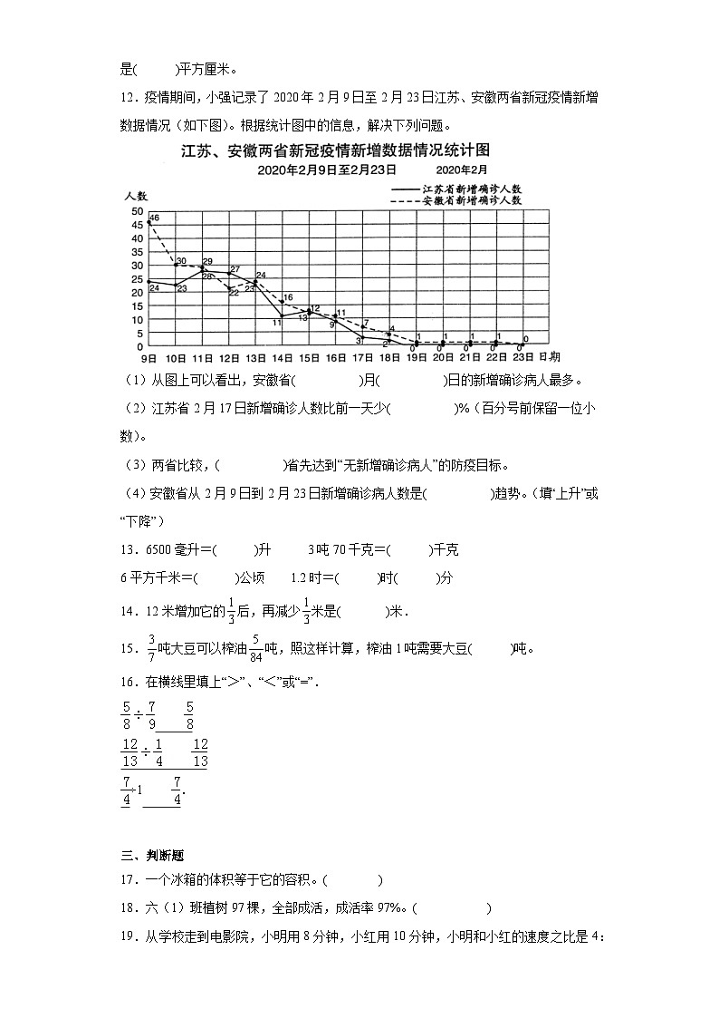 期末质量检测（试题）-六年级上册数学苏教版第2页