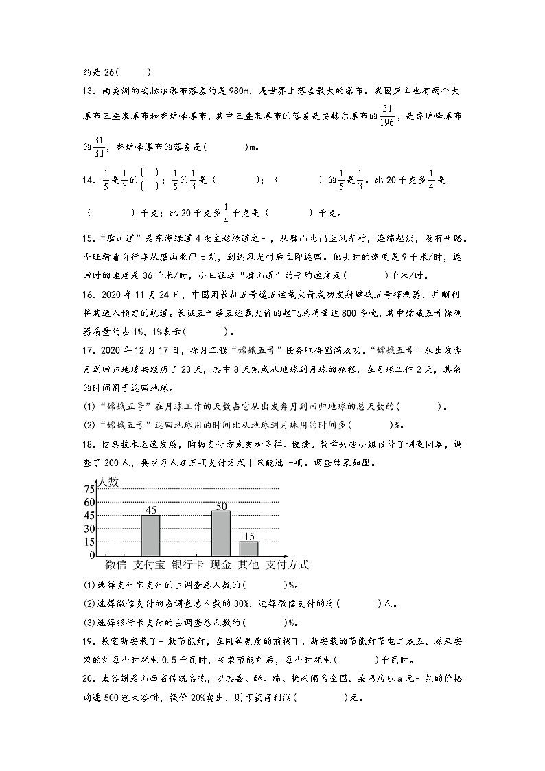 （期末典型易错真题）专题2+填空题-江苏省南通市2023-2024学年六年级数学上册期末考试备考真题练（苏教版）02