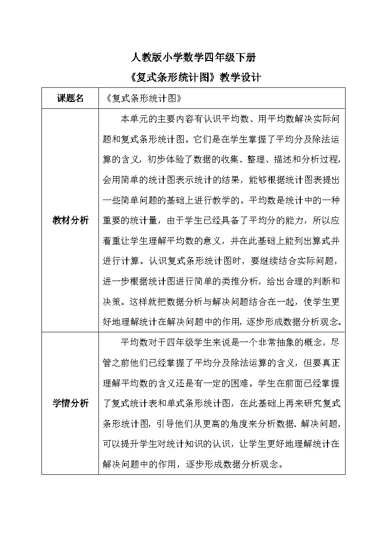 【核心素养】人教版小学数学四年级下册   8.3    复式条形统计图     课件+教案+导学案(含教学反思)01