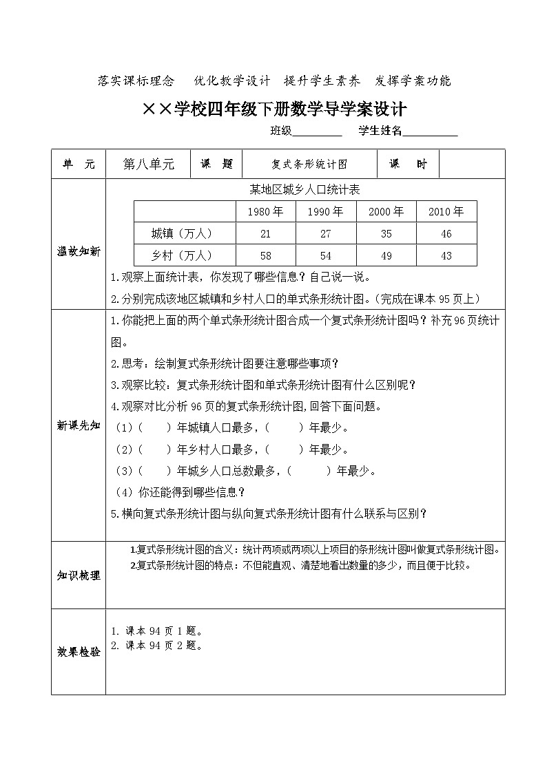 【核心素养】人教版小学数学四年级下册   8.3    复式条形统计图     课件+教案+导学案(含教学反思)01