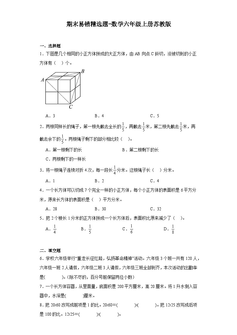 期末易错精选题-数学六年级上册苏教版第1页
