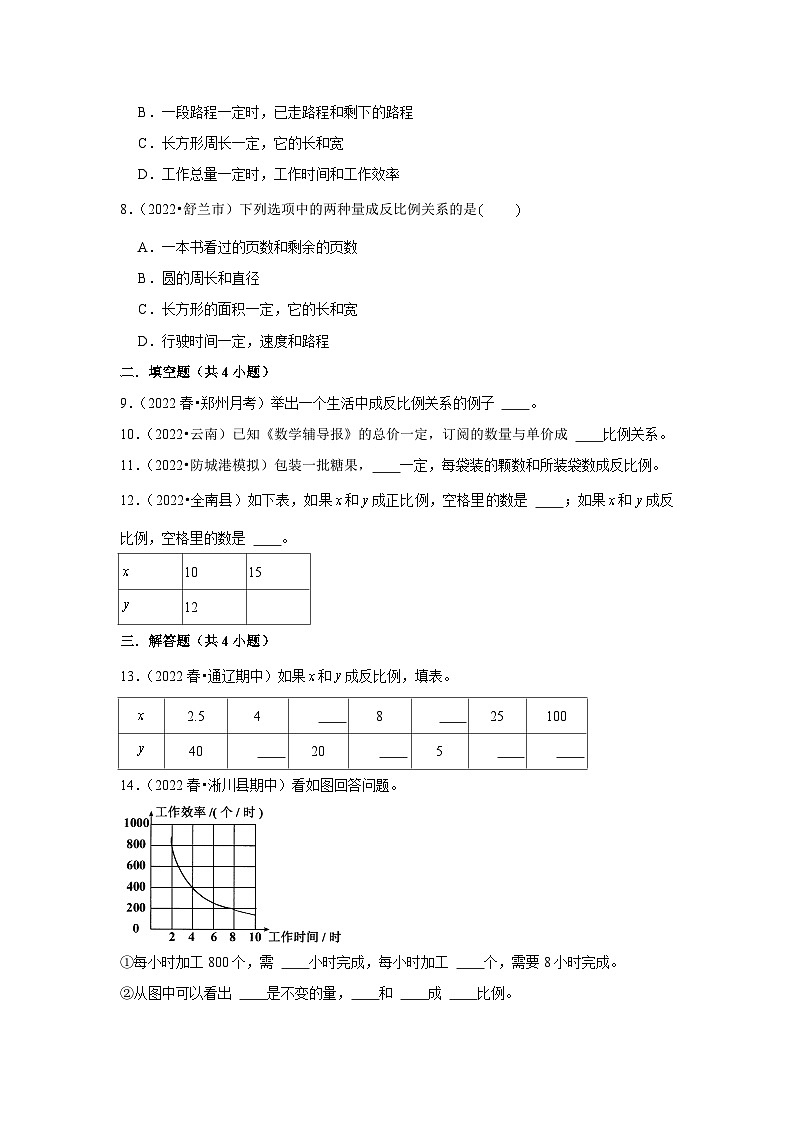 反比例---小学数学六年级下册同步经典题精练 北师大版02