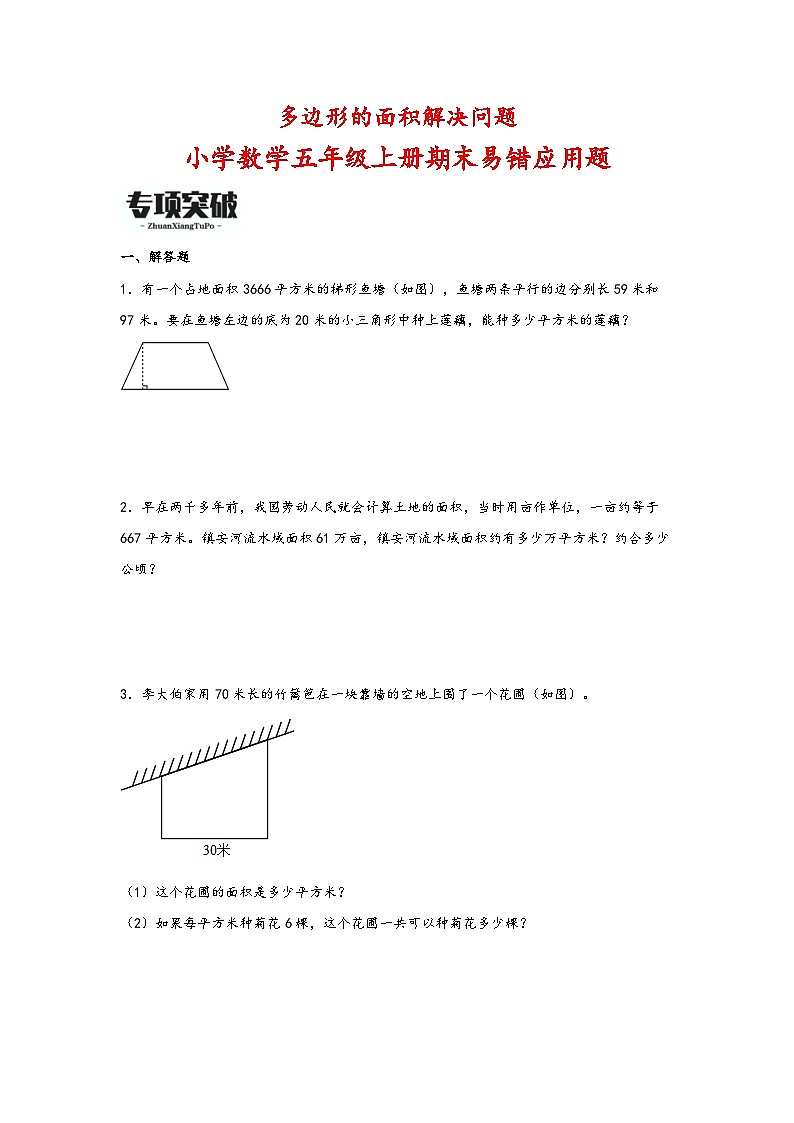 （期末必考）多边形的面积解决问题（易错专项突破）-小学数学五年级上册期末高频易错应用题（苏教版）第1页