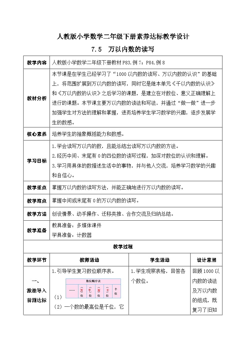 【核心素养】人教数学二下-7.5 万以内数的读写（课件+教案+学案+作业）01