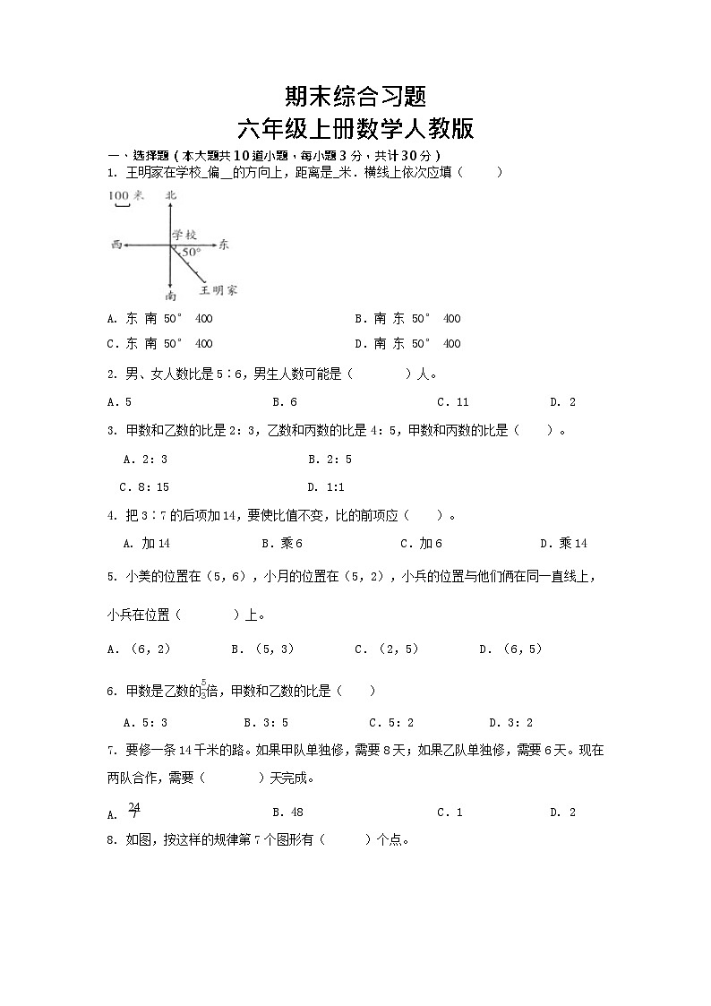 期末综合习题 试题  六年级上册数学人教版第1页