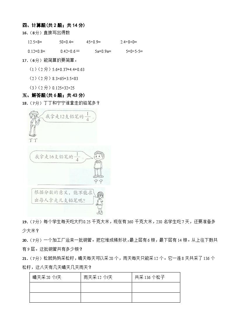 期末综合卷（试题）-五年级上册数学北师大版第2页