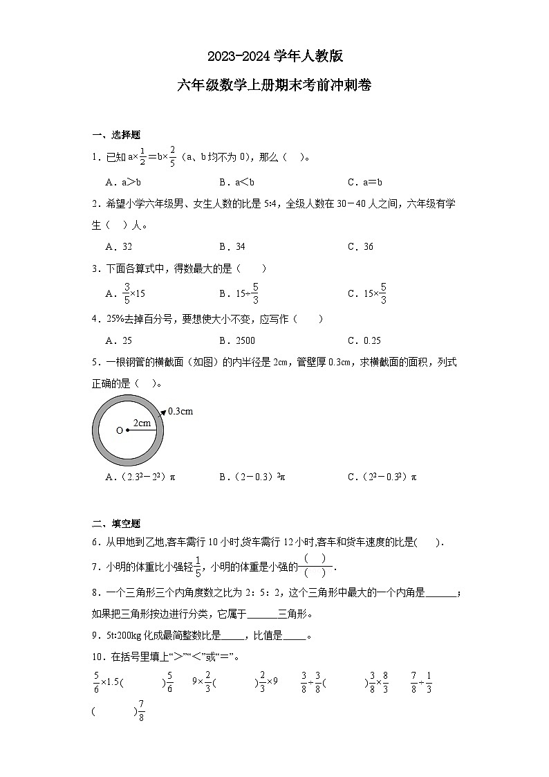 期末考前冲刺卷（试题）-六年级上册数学人教版01