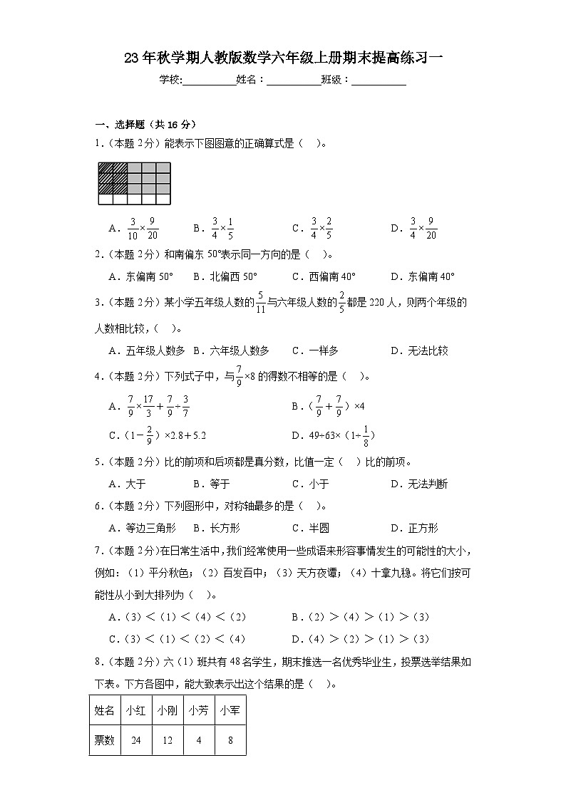 期末提高练习（试题）-六年级上册数学人教版01