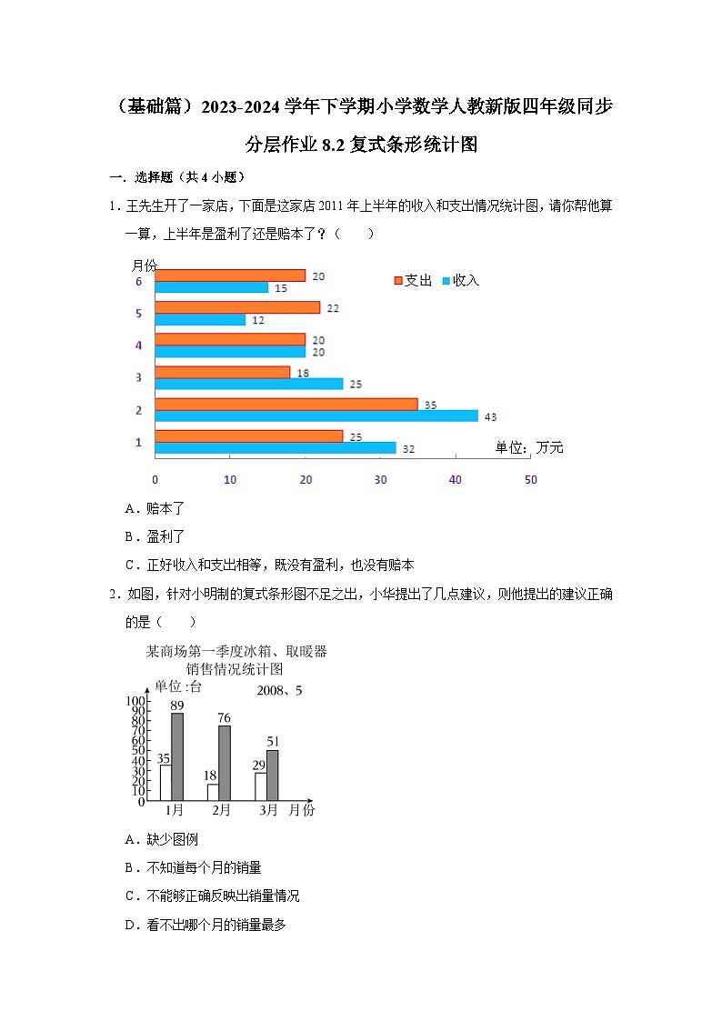 8.2复式条形统计图（j基础篇）2023-2024学年下学期小学数学人教新版四年级同步分层作业第1页