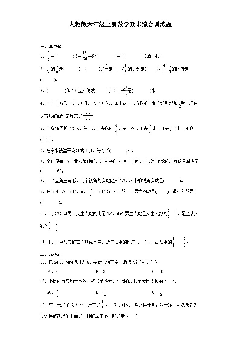 2023-2024学年六年级上学期数学期末综合训练(含答案) (29)第1页
