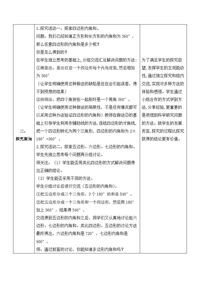 【核心素养】人教版数学四年级下册-5.6 探索多边形的内角和（教学设计含反思）第2页